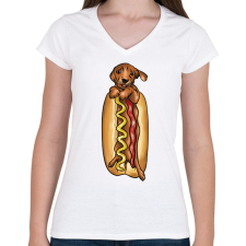 PRINTFASHION Hot dog - Női V-nyakú póló - Fehér női póló