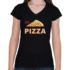 PRINTFASHION hot pizza - Női V-nyakú póló - Fekete
