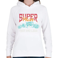 PRINTFASHION Hot rod 01 - Super Power - Női kapucnis pulóver - Fehér