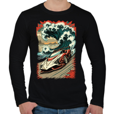 PRINTFASHION Hot Rod versenyautó hullámokkal - Férfi hosszú ujjú póló - Fekete