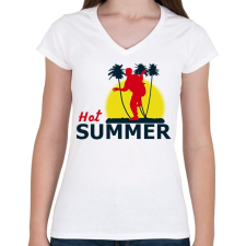 PRINTFASHION HOT SUMMER1 - Női V-nyakú póló - Fehér női póló