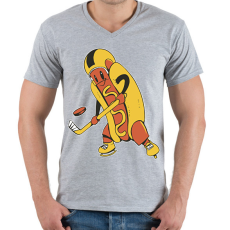 PRINTFASHION Hotdog hokista - Férfi V-nyakú póló - Sport szürke