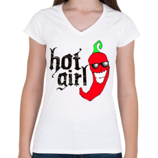 PRINTFASHION HOTGIRL - Női V-nyakú póló - Fehér