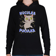 PRINTFASHION Huculka Puculka macska - Női kapucnis pulóver - Fekete női pulóver, kardigán