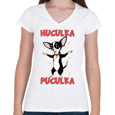 PRINTFASHION Huculka Puculka - Női V-nyakú póló - Fehér női póló