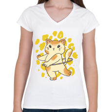 PRINTFASHION Hulahoppos cica - Női V-nyakú póló - Fehér