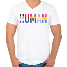 PRINTFASHION Human - Férfi V-nyakú póló - Fehér férfi póló