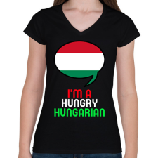 PRINTFASHION Hungry hungarian - Női V-nyakú póló - Fekete női póló