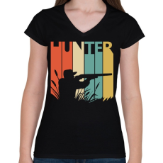 PRINTFASHION Hunter logó - Női V-nyakú póló - Fekete