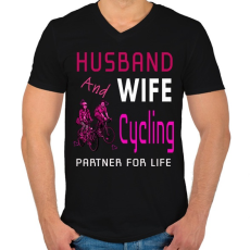 PRINTFASHION HUSBAND AND WIFE-Cycling - Férfi V-nyakú póló - Fekete