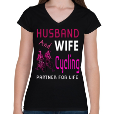 PRINTFASHION HUSBAND AND WIFE-Cycling - Női V-nyakú póló - Fekete