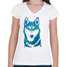 PRINTFASHION Husky - Női V-nyakú póló - Fehér női póló