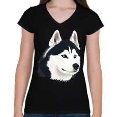 PRINTFASHION Husky - Női V-nyakú póló - Fekete