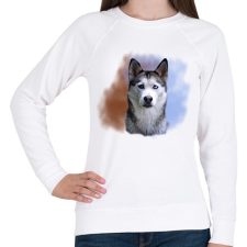 PRINTFASHION husky-portré - Női pulóver - Fehér női pulóver, kardigán