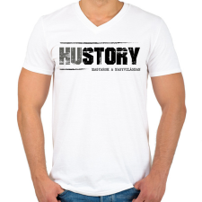 PRINTFASHION HUstory (black) - Férfi V-nyakú póló - Fehér férfi póló
