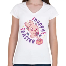 PRINTFASHION husvét6 - Női V-nyakú póló - Fehér női póló