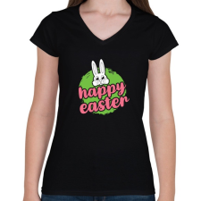 PRINTFASHION husvét9 - Női V-nyakú póló - Fekete női póló