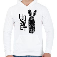 PRINTFASHION Húsvét - Fekete nyúl - Férfi kapucnis pulóver - Fehér