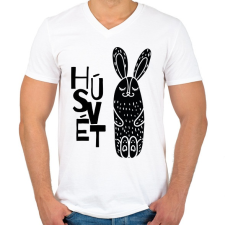 PRINTFASHION Húsvét - Fekete nyúl - Férfi V-nyakú póló - Fehér férfi póló