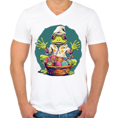 PRINTFASHION Húsvéti béka kosárnyi tojással - Férfi V-nyakú póló - Fehér