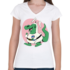 PRINTFASHION Húsvéti dínó - Női V-nyakú póló - Fehér