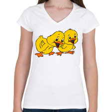 PRINTFASHION Húsvéti kiskacsák - Női V-nyakú póló - Fehér női póló