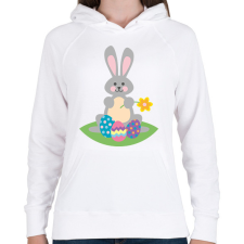 PRINTFASHION Húsvéti nyúl  - Női kapucnis pulóver - Fehér női pulóver, kardigán