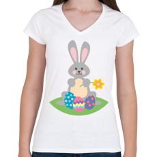 PRINTFASHION Húsvéti nyúl  - Női V-nyakú póló - Fehér