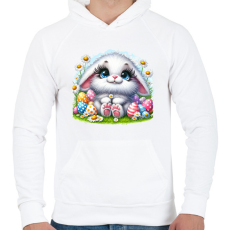 PRINTFASHION Húsvéti nyuszi - Férfi kapucnis pulóver - Fehér