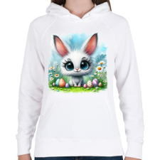 PRINTFASHION Húsvéti nyuszi - Női kapucnis pulóver - Fehér női pulóver, kardigán