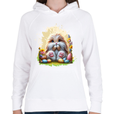 PRINTFASHION Húsvéti nyuszi - Női kapucnis pulóver - Fehér