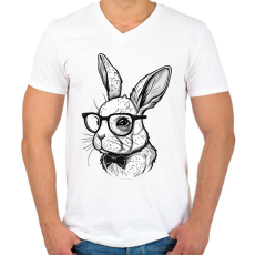 PRINTFASHION Húsvéti nyuszi szemüvegben - Férfi V-nyakú póló - Fehér