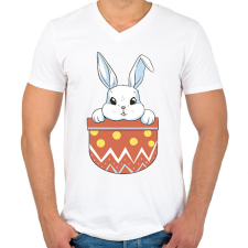 PRINTFASHION Húsvéti nyuszi zsebminta - Férfi V-nyakú póló - Fehér férfi póló