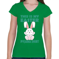 PRINTFASHION Húsvéti pizsim - Női V-nyakú póló - Zöld