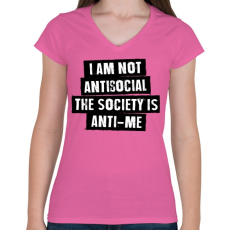 PRINTFASHION I am not antisocial... - Női V-nyakú póló - Rózsaszín