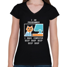 PRINTFASHION I am programmer (white) - Női V-nyakú póló - Fekete női póló