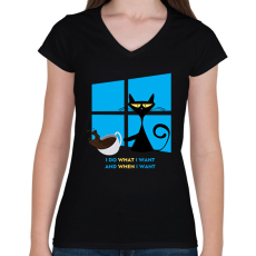 PRINTFASHION I do what I want, and when I want - Női V-nyakú póló - Fekete