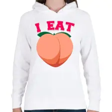 PRINTFASHION I eat peach - Női kapucnis pulóver - Fehér női pulóver, kardigán