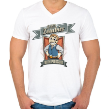 PRINTFASHION I kill zombies - Férfi V-nyakú póló - Fehér férfi póló