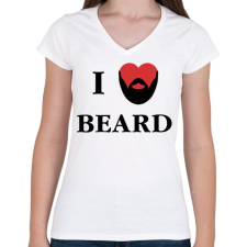 PRINTFASHION I love beard - Női V-nyakú póló - Fehér női póló