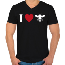PRINTFASHION I love Bee - Férfi V-nyakú póló - Fekete férfi pulóver, kardigán