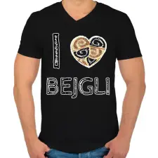PRINTFASHION I love bejgli - Férfi V-nyakú póló - Fekete férfi póló