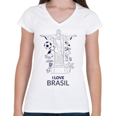 PRINTFASHION I LOVE BRASIL - Női V-nyakú póló - Fehér