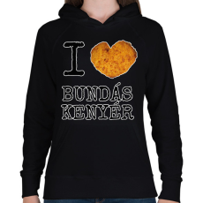 PRINTFASHION I love Bundás kenyér - Női kapucnis pulóver - Fekete