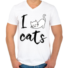 PRINTFASHION I love cats - Férfi V-nyakú póló - Fehér férfi póló
