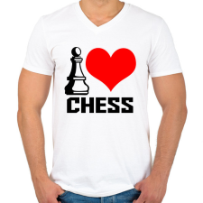 PRINTFASHION I love chess - Férfi V-nyakú póló - Fehér férfi póló