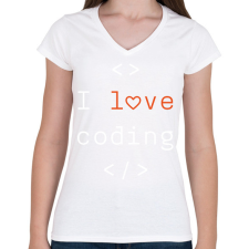 PRINTFASHION I love coding - Női V-nyakú póló - Fehér női póló