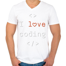 PRINTFASHION I love coding, szeretek programozni - Férfi V-nyakú póló - Fehér férfi póló