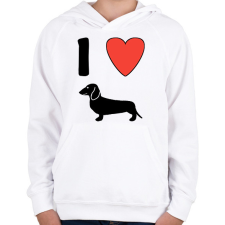 PRINTFASHION I Love Dachshund - Gyerek kapucnis pulóver - Fehér gyerek pulóver, kardigán