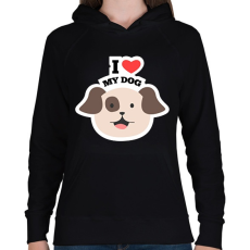 PRINTFASHION I love dags  - Női kapucnis pulóver - Fekete